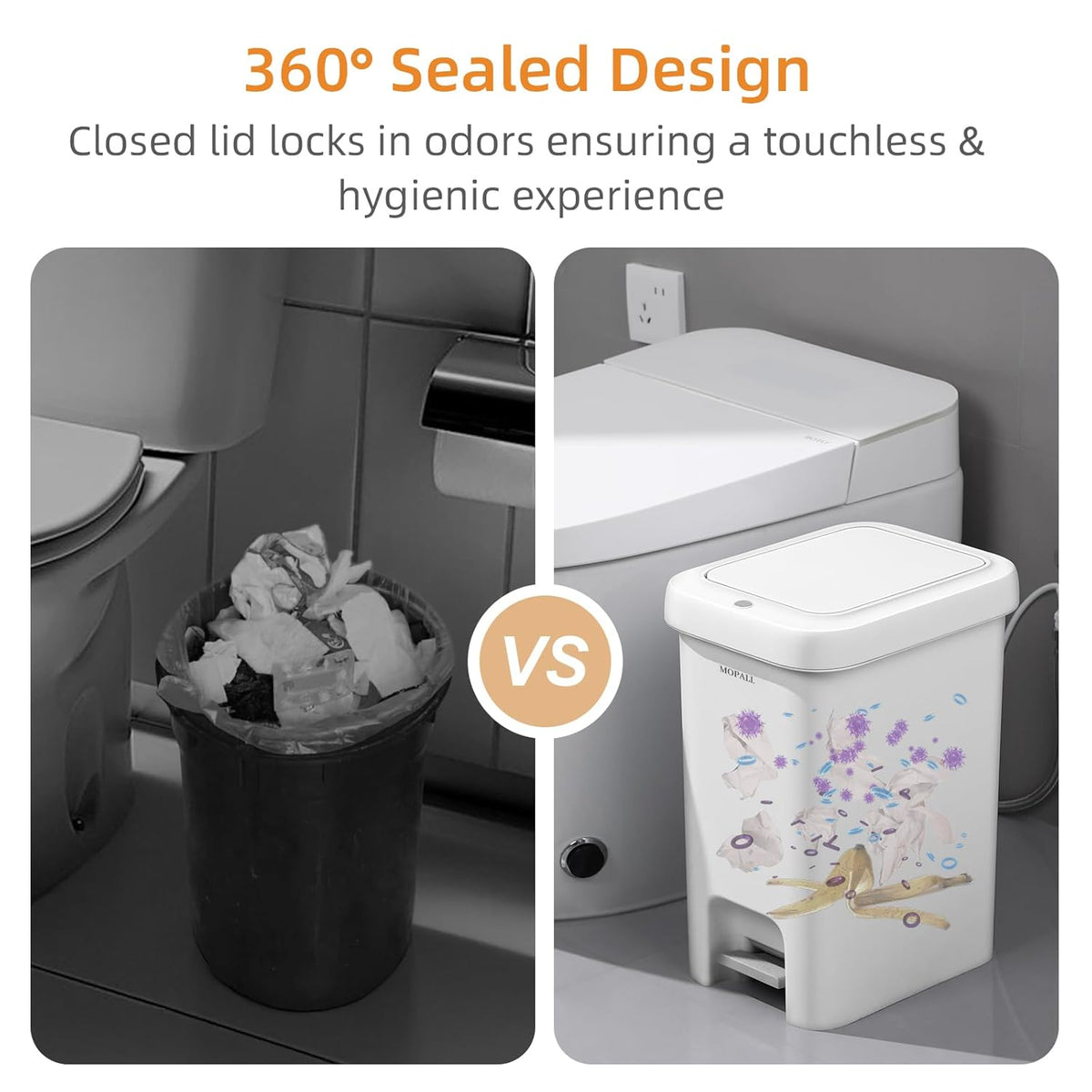 MOPALL Trash Can with Lid, Garbage Can with Press Top & Foot Pedal, Kitchen Step Trash Can, Slim Trash Bin Plastic Garbage Bin Waste Basket for Bathroom|Kitchen|Bedroom|Living Room|Office, 4.4 Gallon