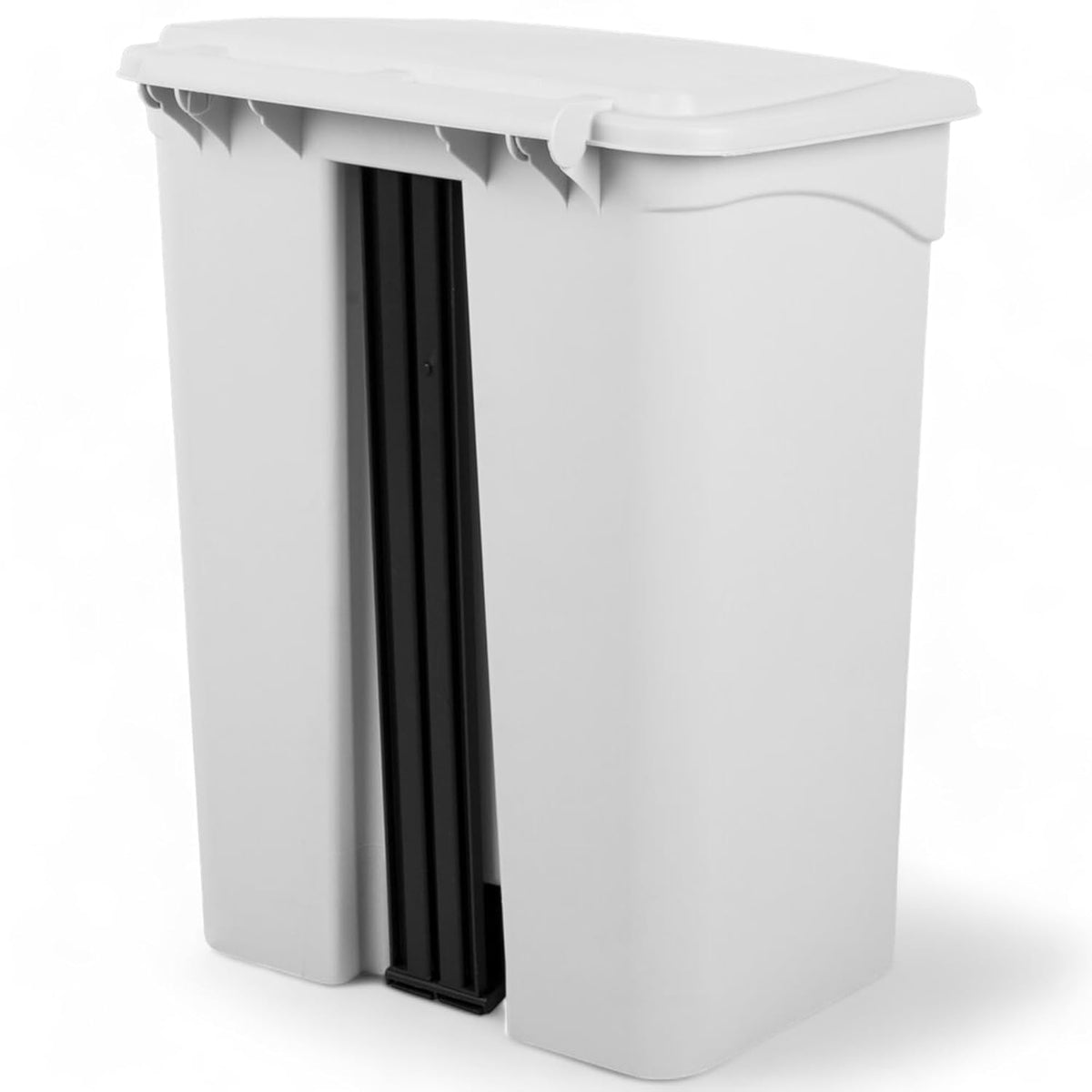 PRO&Family Step-On Trash Can with Lid, Plastic Waste Bin, Foot Pedal Operation (White, 12 Gallon)