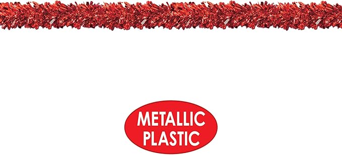 Beistle Metallic Festooning Garland Hanging Decorations, Christmas Party Supplies, Valentine's Day, 4" x 15', Red