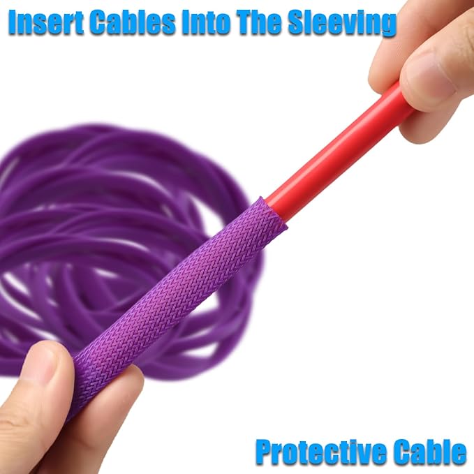 25ft PET Expandable Braided Cable Sleeve 1/3inch(8mm) Pet Braided Cable Sleeve for Audio Video Device Wire Automotive Wire (Purple)
