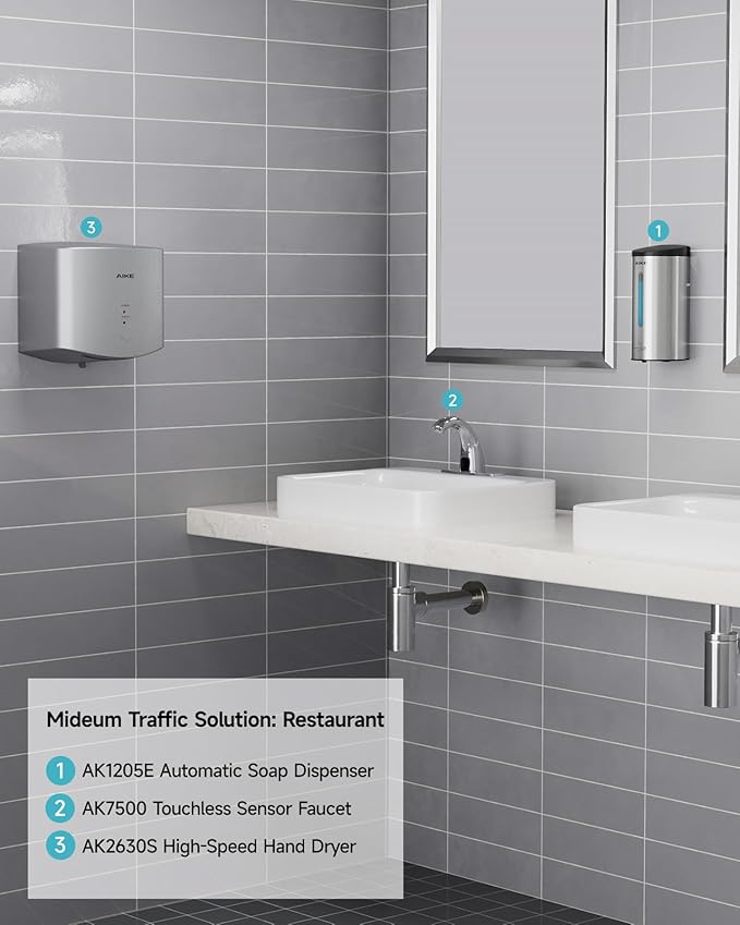 AIKE Classic Automatic Soap Dispenser,25 oz Liquid Wall Mount,Brushed Stainless Steel Finish Model AK1205E