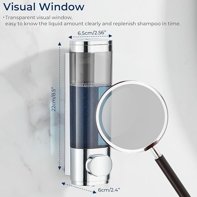 Wall Mounted Shampoo Dispenser for Shower - 1 Chamber No Drill Conditioner and Body Wash Dispenser for Bathroom, Large Capacity, Chrome