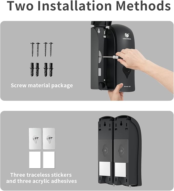 Shampoo and Conditioner Dispenser, Bathroom soap Dispenser Set of 2 Black, Wall-Mounted Shower Soap Dispenser 300ml, Refillable Bathroom soap Dispenser for Bathroom,Kitchen,Hotel and Airbnb