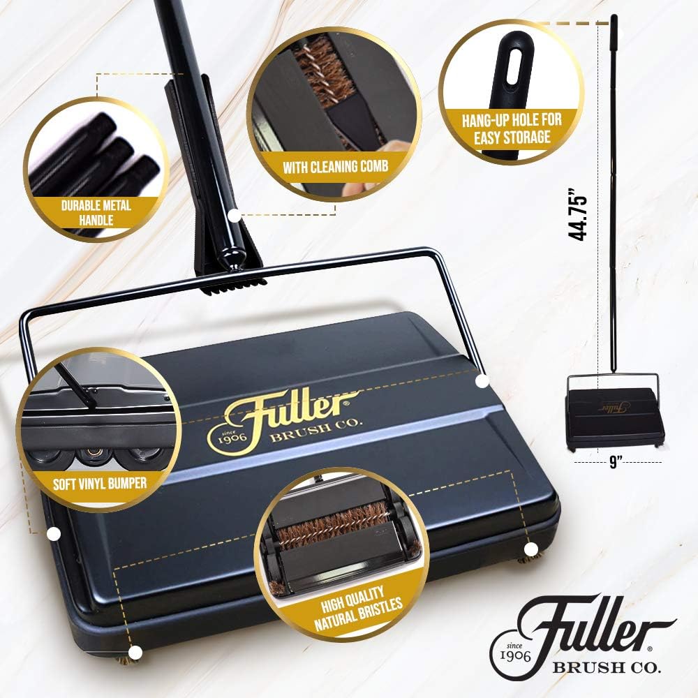 Fuller Brush 17072 Electrostatic Carpet & Floor Sweeper - 9" Cleaning Path - Lightweight - Ideal for Crumby Messes - Works On Carpets & Hard Floor Surfaces - Pink