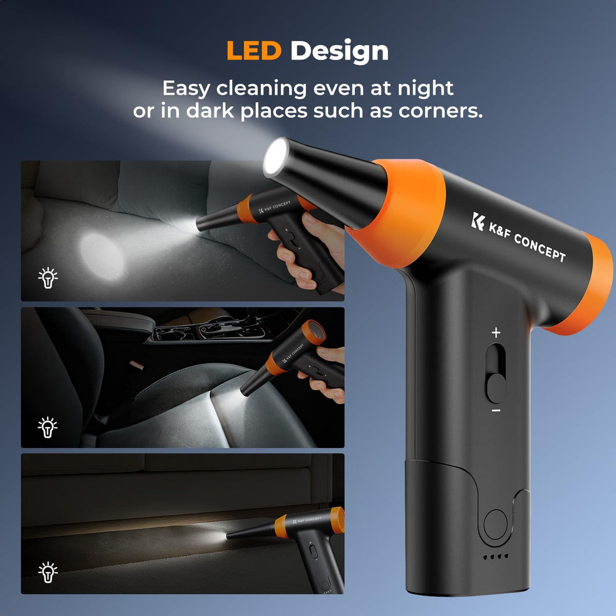 K&F CONCEPT Blower & Suction 2 in 1 Compressed Air Duster, with LED Light,150000RPM Electric Air Duster, 3 Gear Adjustable&Portable, Dust Blower for Computer, Keyboard, House, Outdoor and Car
