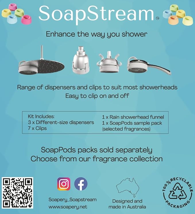 SoapStream Easy to Use Clip-On and Clip-Off Scented Soap Dispenser Showerhead - Elevate Your Shower Experience