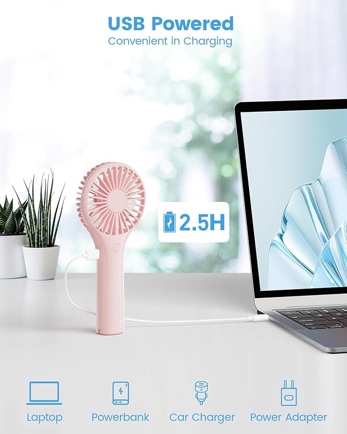 Edvision Portable Mini Fan - Powerful Personal Handheld Fan with 3 Speeds, Cute and Small, USB Rechargeable for Travel/Lash/Makeup/Outdoor/Home-2 Pack