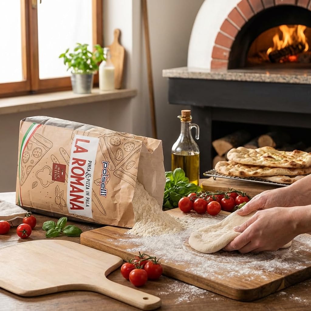 POLSELLI La Romana Pinsa &amp; Pizza Flour, Type 0, Wheat &amp; Rice Flour, 5 kg | High-Protein Wheat &amp; Rice Blend For Roman-Style Pizza And Flatbread Light Airy Crust, Crunchy Texture For Sourdough &amp; Baking