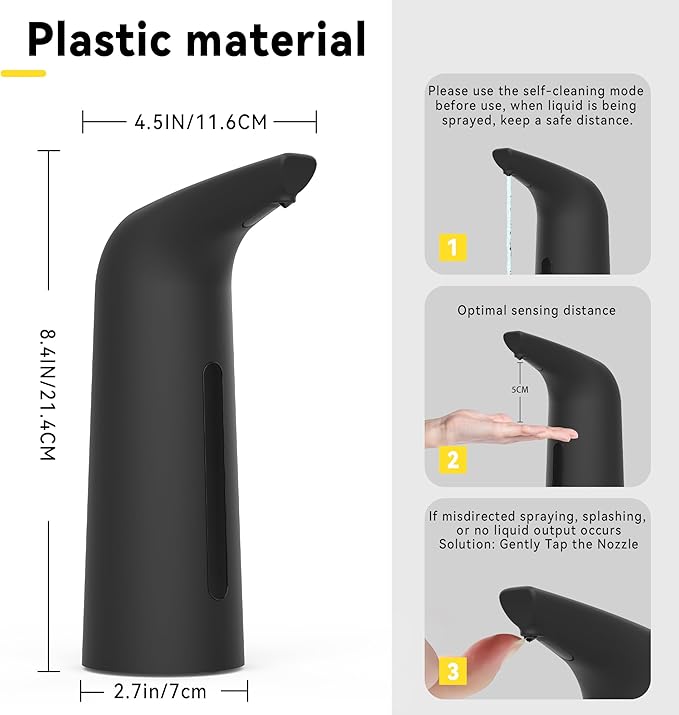 Automatic Soap Dispenser with Infrared Sensor Adjustable 4 Level Touchless Hand Soap for Kitchen, Bathroom - Battery Operated Electric Dispenser, Durable Plastic, Smart Soap Holder (400ml Black)