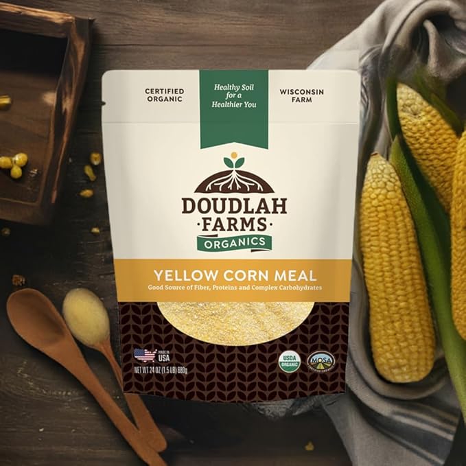 Organic Yellow Cornmeal 1.5 lb Fine Grind - Non-GMO, Gluten-Free, Sugar-Free, Farmed From Regenerative Soil, Vegan, Grown In USA
