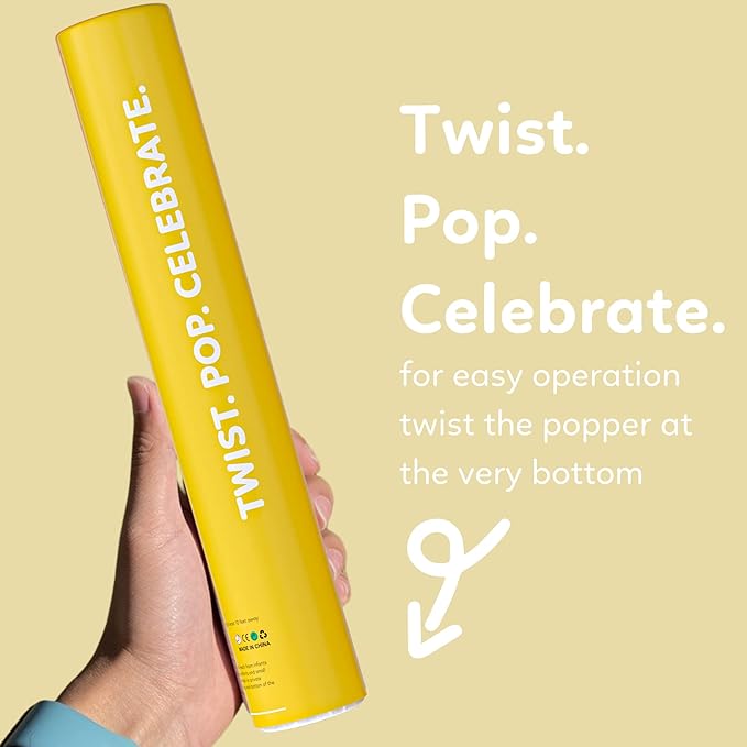 2 Pack Confetti Cannon Confetti Poppers | Biodegradable Yellow Confetti | TUR Party Supplies | Launches Up to 25ft | Giant (12 in) | Party Poppers for Graduation, Birthdays, Weddings, and Memorial Day