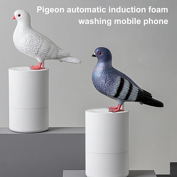 Pigeon Shape Automatic Soap Dispenser, Touchless Foaming Hand Soap Dispenser, Battery-Operated Hygienic Bird Soap Dispensers for Bathroom, Kitchen, Office 300ml (White)
