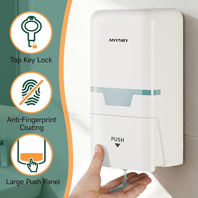 anydry Manual Liquid Soap Dispenser Wall Mount, 27oz (800 ml) Large Capacity for Commercial Bathroom
