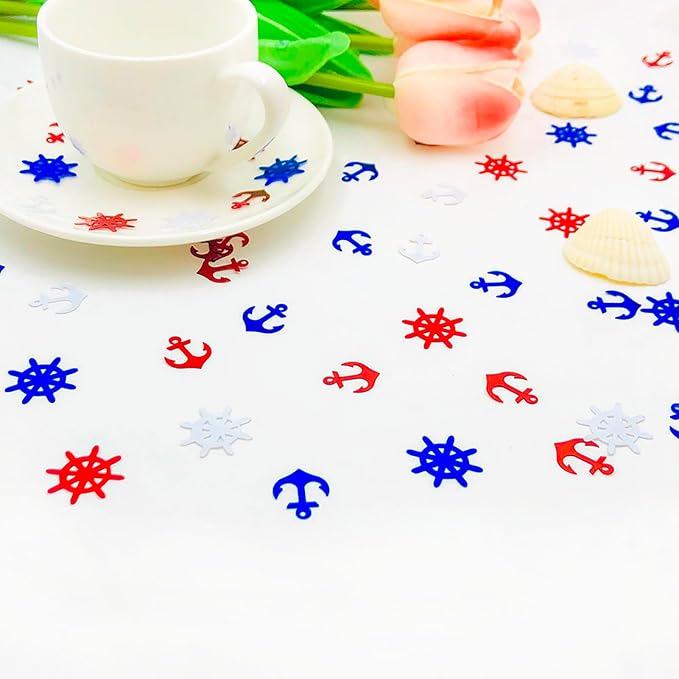 Werich Nautical Anchor Ship Wheel Confetti Metallic Foil Table Scatter for Party Decorations Aluminum Foil Confetti for Birthday, Wedding, Baby Shower, Graduation, Nautical Theme Events