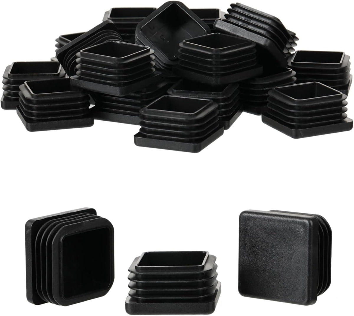 Furnigear Plastic Plugs Tubing End Cap Chair End Caps Outside Bottom Tubing Caps Square Furniture Sliders Glides Black (24, Fit 0.95-1.04" Square Tube Inner Size)