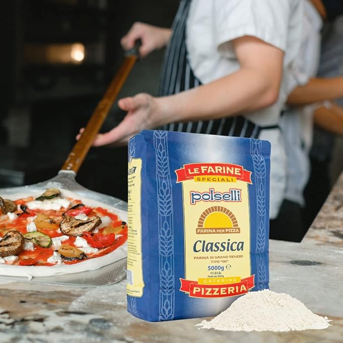 Polselli Classica, Tipo "00" Double Zero Flour Extra Fine, 11 lbs (5 kg), Neapolitan Italian Pizza, Bread, Pasta, and more, All Natural, Unbleached