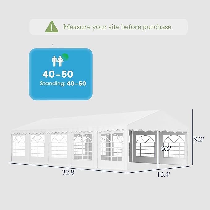 Outsunny 16.5' x 33' Party Tent, Heavy Duty Large Outdoor Canopy Tent Shelter with Removable Sidewalls, 10 Windows and 2 Doors, for Parties, Wedding, Events, BBQ Grill, White