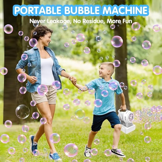 Automatic Bubble Machine 10 Holes Bubble Blower 20000+ Big Bubbles Per Minute Bubbles for Kids Portable Bubble Maker Operated by USB or Batteries for Outdoor Birthday Gifts Wedding Easter Party Favor