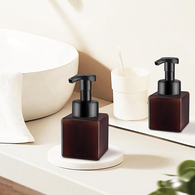 3 Pack Foaming Soap Dispenser Empty Plastic Foam Pump Bottle Refillable Foam Soap Bottle Dispenser for Shampoo Liquid Soap Face Wash (Brown, 250ml/8.3oz)