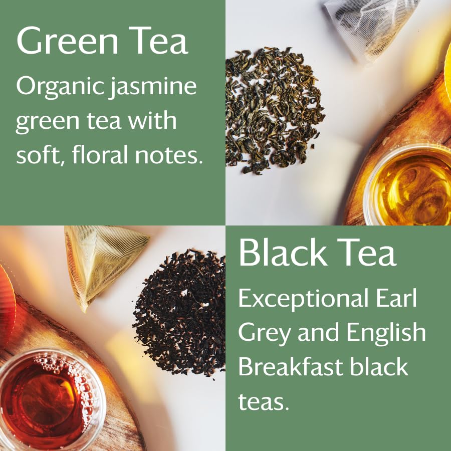Grace Farms Tea Variety 108 Count Envelopes, Black, Green, and Herbal Individually Wrapped Tea Bags (6 flavors × 18 each), Fair Trade, USDA Organic
