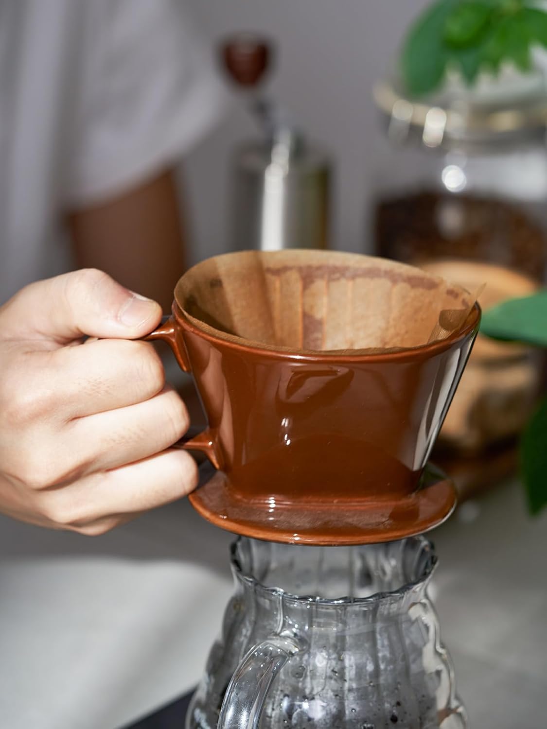 Dowan Pour Over Coffee Dripper, Non Electric Pour Over Coffee Maker, Porcelain Slow Brewing Accessories for Home, Cafe, Restaurants