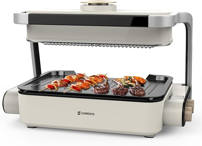 Smokeless Double Care Grill, Electric Indoor Tabletop Grill, Dual Heating, Fast Grilling, Portable, Nonstick, Adjustable Temperature, Ideal for K-BBQ