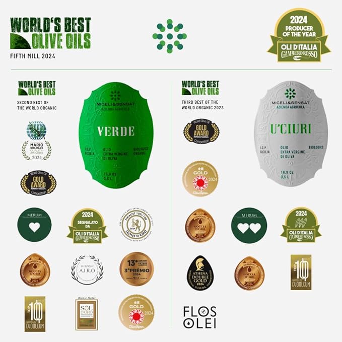 Green Robust Organic 500+ mg/kg Polyphenols Rich Italian Extra Virgin Olive Oil from Italy, 2025 Gold Award, High Antioxidants Peppery Finish