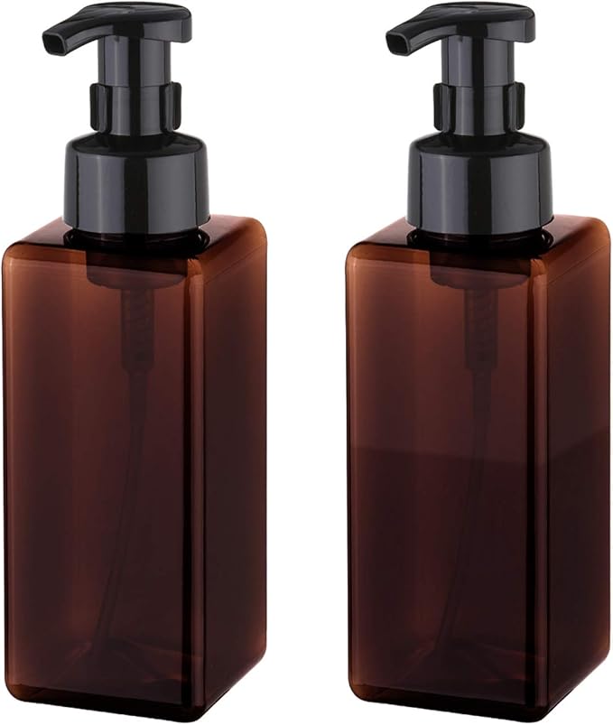 UUJOLY Foaming Soap Dispenser 650ml (22oz) Refillable Plastic Pump Bottle for Liquid Soap, Shampoo, Body Wash (2 Pcs) (Amber)