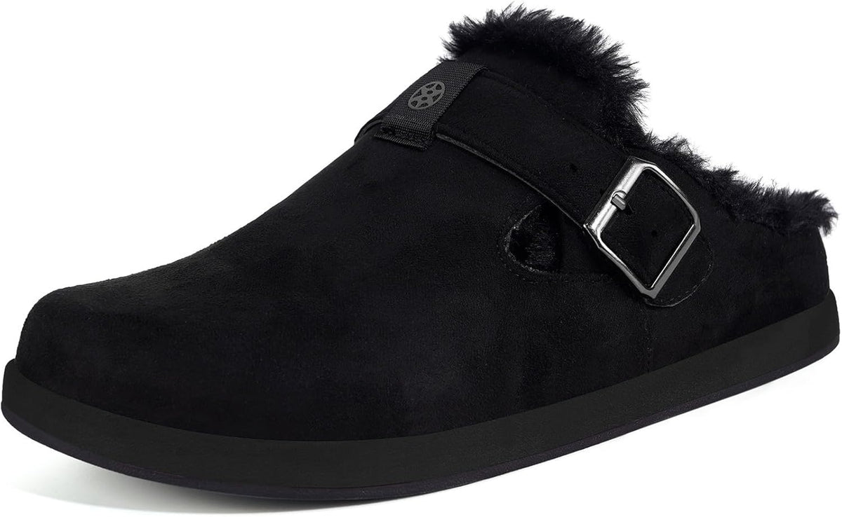 Fur Lined Clogs for Women Men Suede Winter Slippers Arch Support Slip on Mules Potato Shoes with Removable Cushion Footbed Warm Home House Shoes