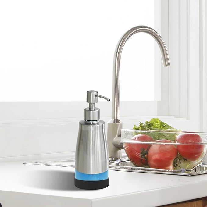 AUMIO Soap Dispenser with Non-Slip Silicone Pad - 2 Pack, Stainless Steel Case Glass Liner Hand Pump for Kitchen and Bathroom