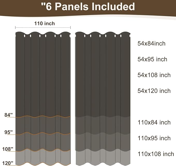 HolidayIdeas Outdoor Patio Curtains Waterproof with Rod Pocket 6 Panels 110x95 Inch- Weatherproof Balcony Outdoor Curtains for Apartments,Porch, Gazebo, Pergola, Sliding Glass Door, Cream