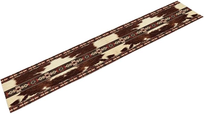Cowhide Table Runner, Brown Cow Western Exotic Aztec Wild Animals Skin Table Runner for Kitchen Farmhouse Dining Home Outdoor Party 13x36in