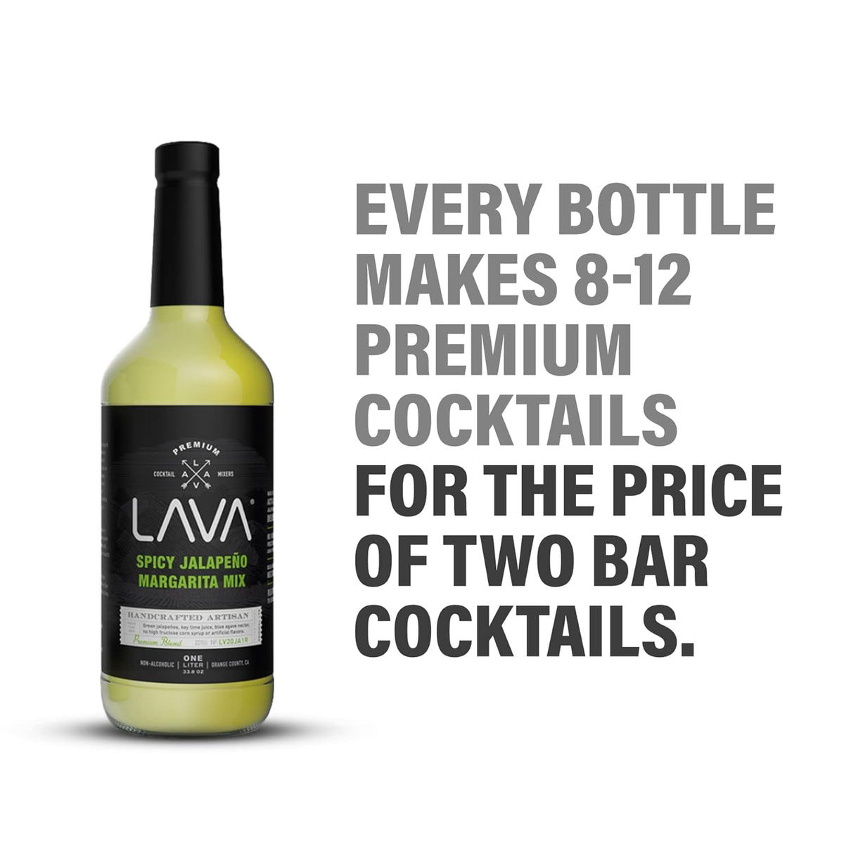 Lava Premium Spicy Jalapeño Margarita Mix by Lava Craft Cocktail Co., Made with Real Jalapeños, Agave Nectar, Key Limes
