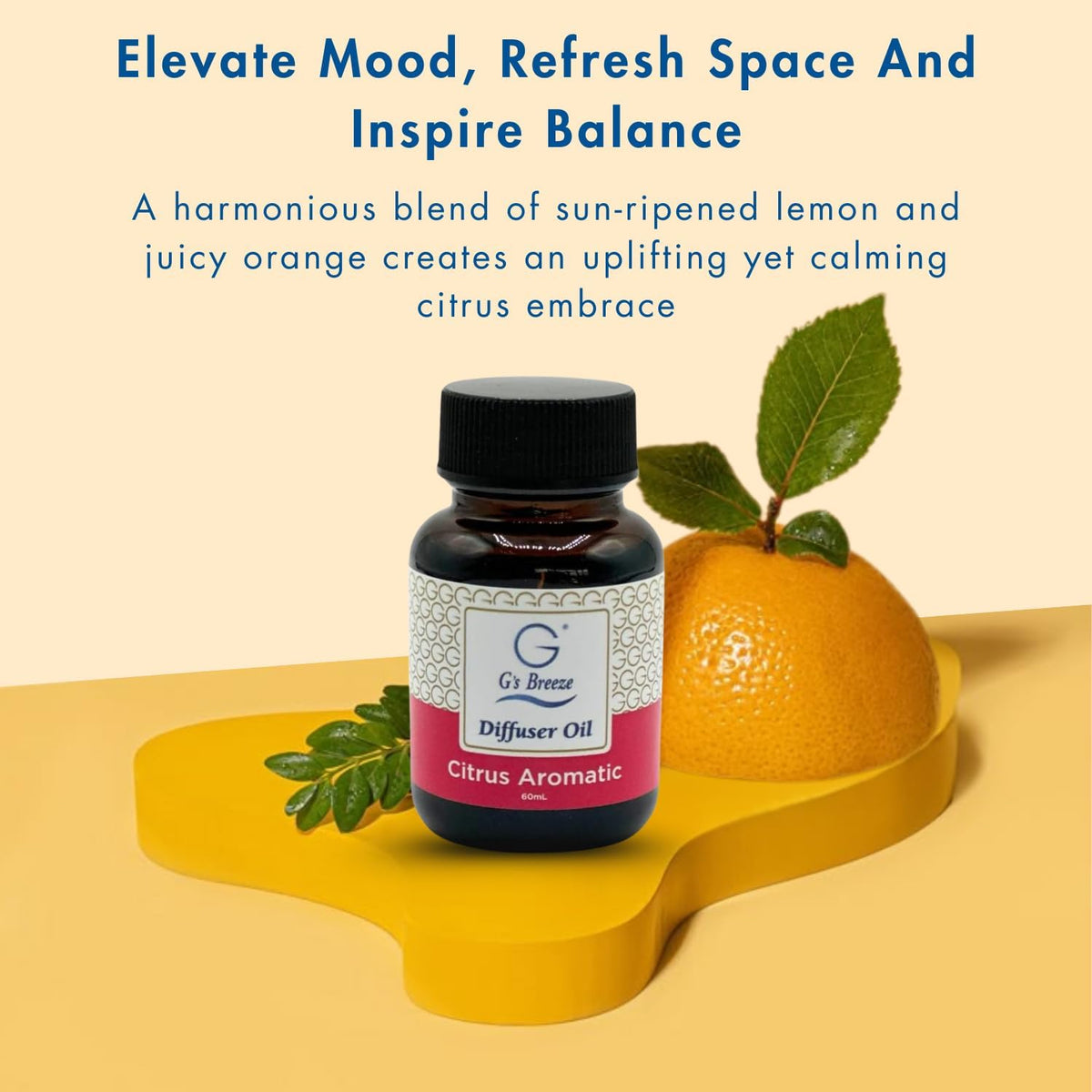 G's Breeze Citrus Aromatic Diffuser Oil Refill - Energize and Cheerful Essence - Fruity Scent of Sun-Kissed Citrus Fruits for Vibrant Atmosphere – Ideal for Home & Office – Long-Lasting Aroma - 60 ML