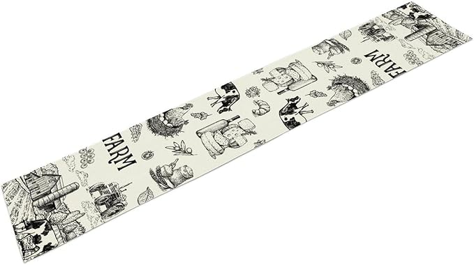 Milk Farm Table Runner, Rustic Farmhouse Animals Fresh Eggs Bread Vegetables Print Table Runner for Farmhouse Kitchen Decor Party Picnic Holiday Dinner, 13x70inch
