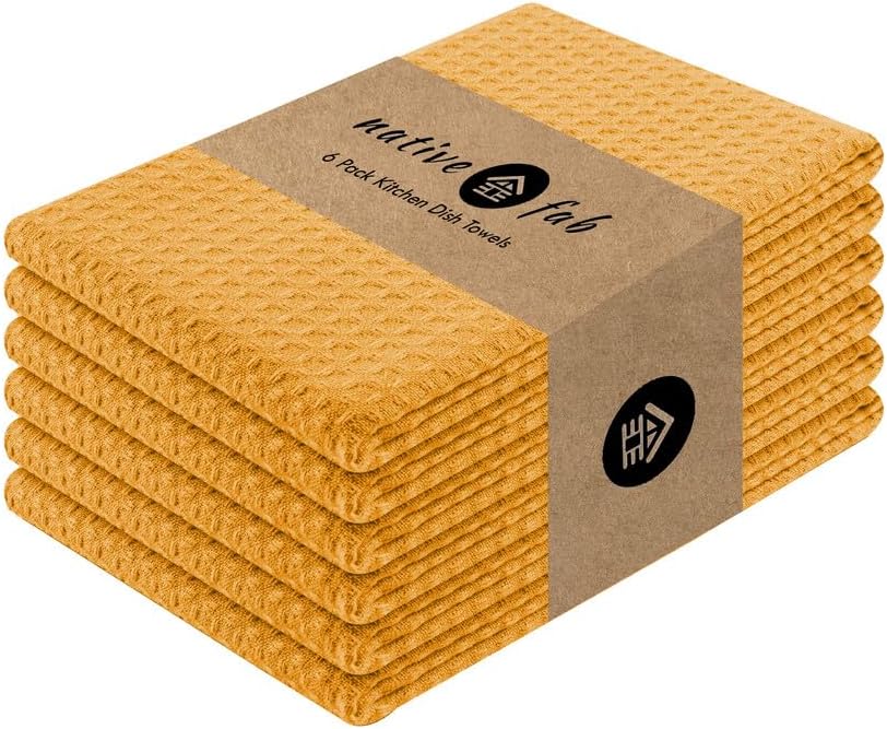 Native Fab Cotton Kitchen Towel with Hanging Loop 16x26 inches, 6-Pack, Waffle Weave Kitchen Towels for Cleaning Drying