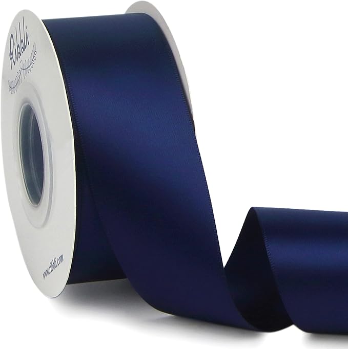Ribbli Navy Double Faced Satin Ribbon,1-1/2” x Continuous 25 Yards,Use for Bows Bouquet,Gift Wrapping,Wedding,Floral Arrangement