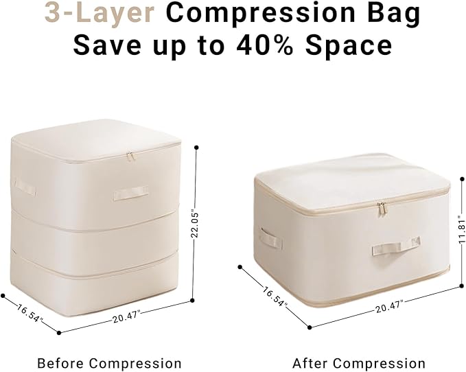 Comforter Storage Bag Blanket Storage Bags, 136L Large Capacity 3-Layer Ultra Space-Saving Self Compression Storage Bags, Closet Organizers and Storage for Duvet, Bedding, Pillow, Sheet. 2 Pack