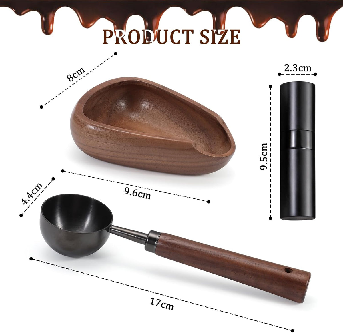 3pcs Coffee Bean Dosing Cup Set with Gift Box, Dosing Walnut Wood Cups Stainless Steel Spoon Portable Spray Bottle Static Reduction Precise Measuring