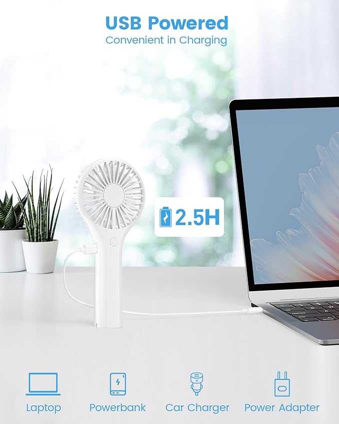 Edvision Portable Mini Fan - Powerful Personal Handheld Fan with 3 Speeds, Cute and Small, USB Rechargeable for Travel/Lash/Makeup/Outdoor/Home, White