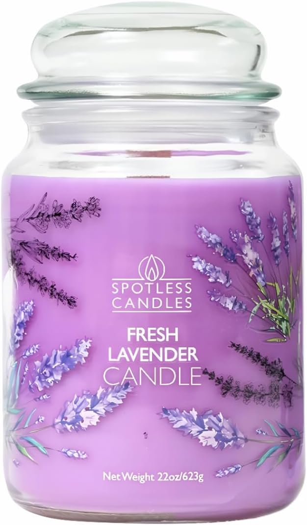 Fresh Lavender Candle 22oz Glass Jar with Wooden Wick in a Decorated Jar Within a Presentation Gift Box and Protective Shipping Box
