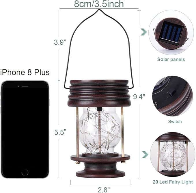 Solar Lanterns Outdoor Hanging Lights,2 Pack Waterproof Landscape Lights Solar Table Lamps with Retro Design, Warm Fairy Lights,Patio, Yard, Garden and Pathway Decor for Women Mom