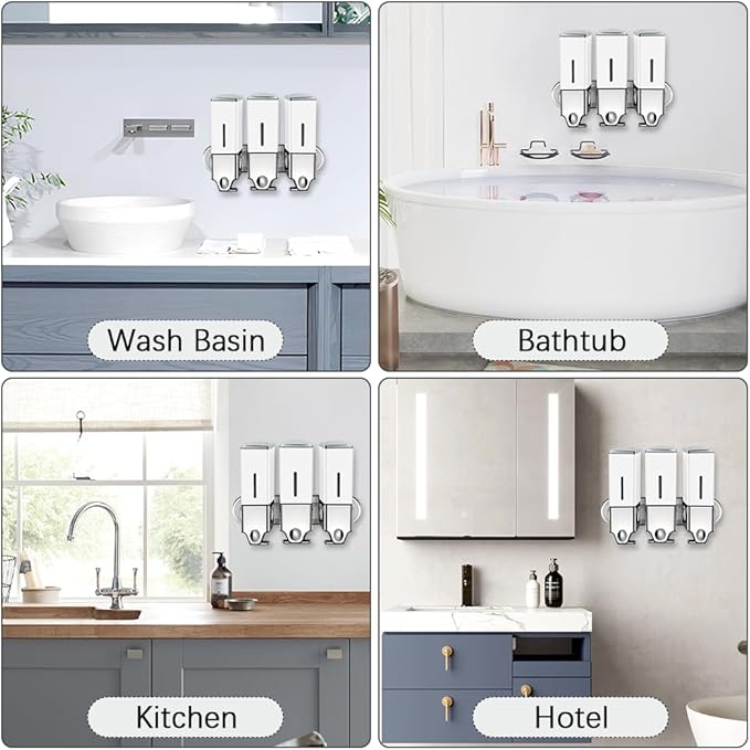 3 x 500ml per Cup Wall Mounted Manual Soap Dispenser for Home, Bath, Kitchen, Hotels, Restaurants. Shower and Lotion Dispenser(White)