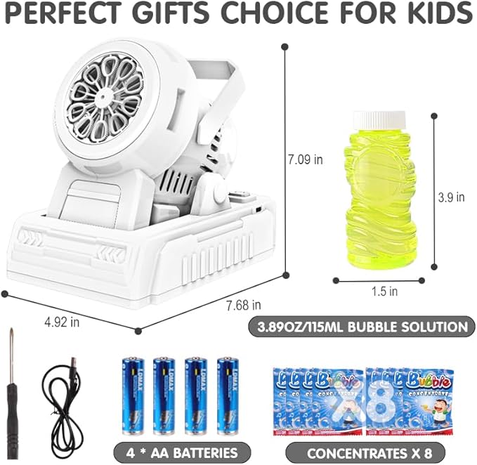 Automatic Bubble Machine 10 Holes Bubble Blower 20000+ Big Bubbles Per Minute Bubbles for Kids Portable Bubble Maker Operated by USB or Batteries for Outdoor Birthday Gifts Wedding Easter Party Favor