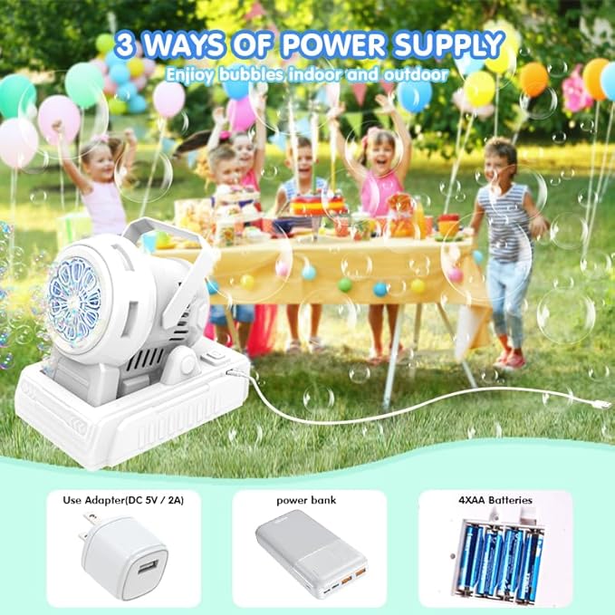 Automatic Bubble Machine 10 Holes Bubble Blower 20000+ Big Bubbles Per Minute Bubbles for Kids Portable Bubble Maker Operated by USB or Batteries for Outdoor Birthday Gifts Wedding Easter Party Favor