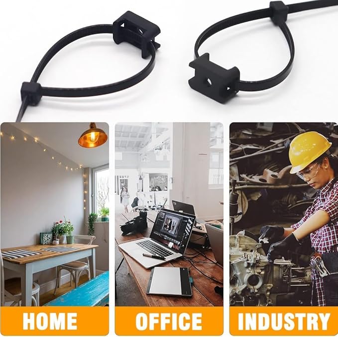 Black Cable Zip Tie Mounts Kit-50 Pcs Cable Zip Tie Saddle Type Mounts Base with 50 Pcs 8" Cable Ties and 50 Pcs Tapping Screw, Wire Cable Clips Organizer Holders Clamps