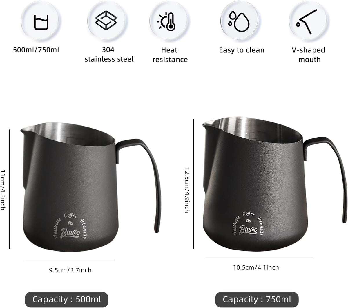 Milk Frothing Pitcher 500ML - Espresso Steaming Pitcher with Large Handle and V-Spout,Stainless Steel Milk Frothing Cup for Cappuccino, Latte Art