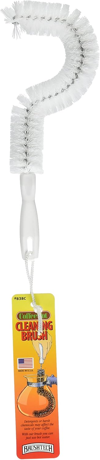 Brushtech Coffee Pot Cleaning Brush - Curved Design for Deep Clean Coffee Pot Care with Soft Bristles, Comfortable Handle, No-Soap Scrubbing Action