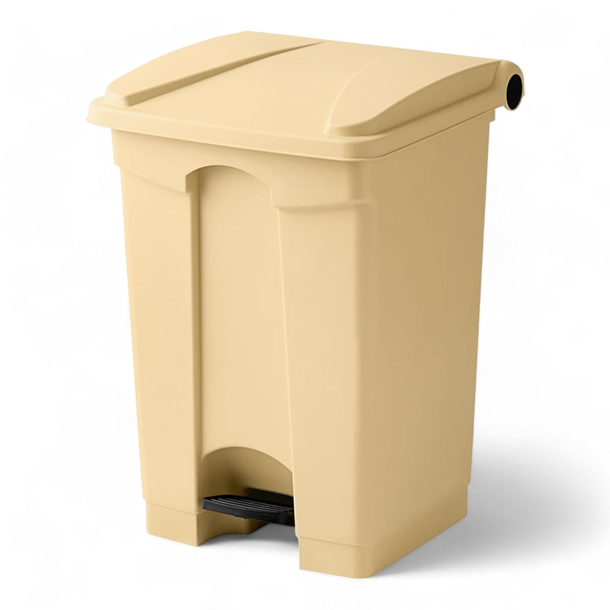 PRO&Family Step-On Trash Can with Lid, Plastic Waste Bin, Foot Pedal Operation (Biege, 12 Gallon)