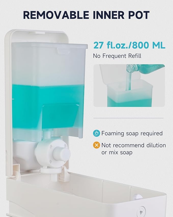 AIKE Foaming Wall Mount Soap Dispenser,27oz Drill-Free for Commercial Bathrooms,Model AK1006F(White)